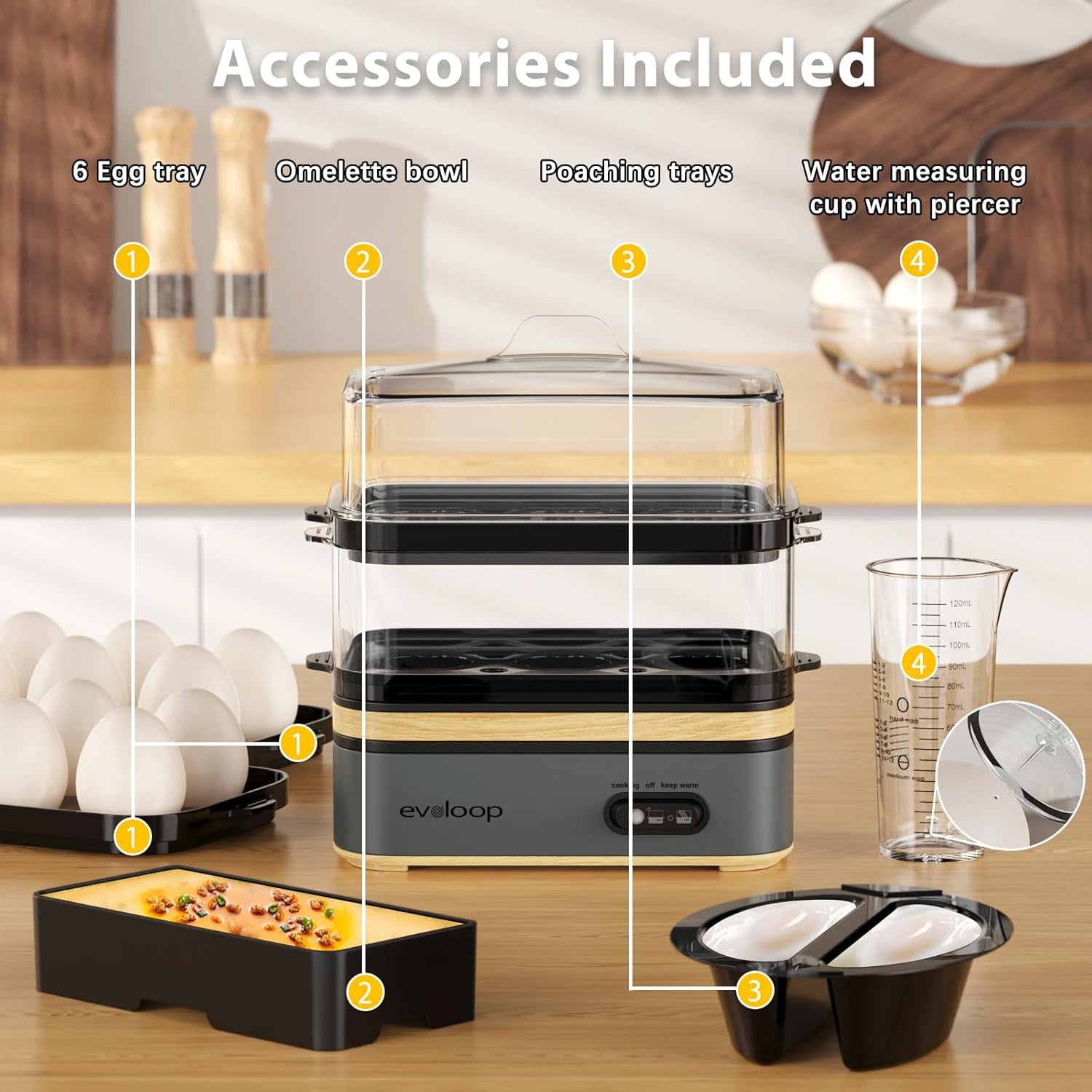 Rapid Egg Cooker Electric 12 Eggs Capacity, Soft, Medium, Hard Boiled, Poached, Omelet Maker Egg Poacher & Vegetable Steamer, BPA Free Tray(Grey)